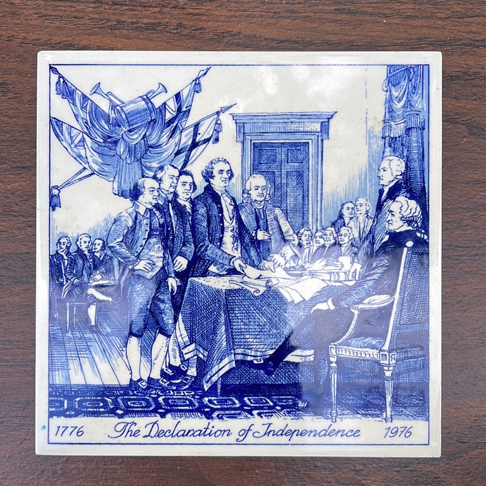 Vintage Blue Delft Bicentennial Declaration of Independence Kitchen Trivet